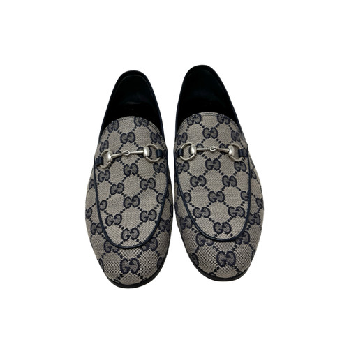 Gucci Navy Monogram Jordaan Horsebit Loafers