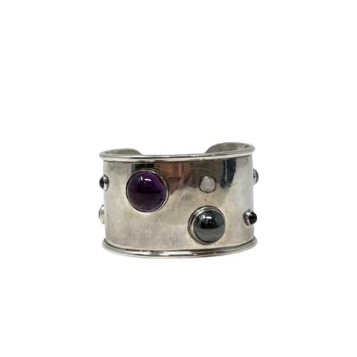Elyse Silver Cuff With Purple, Grey & Red Stone