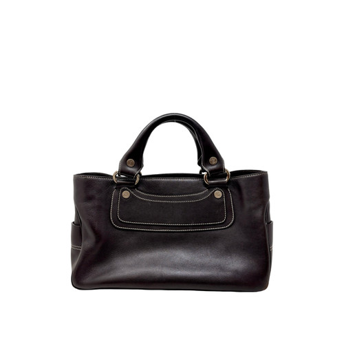 Celine Brown Boogie Handbag  with White Stitching