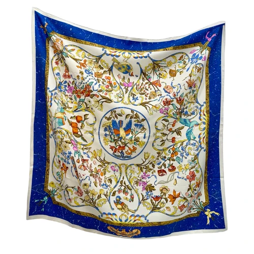 Hermes "Pierres d'Orient et d' Occident" Blue, White, Gold Scarf