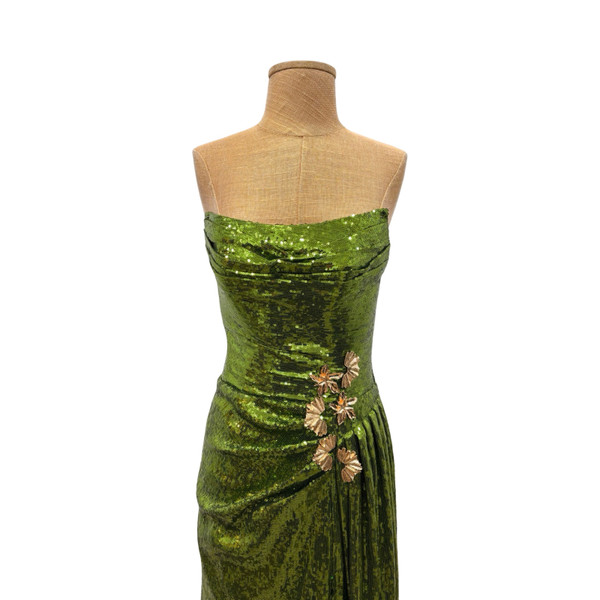 Custom Green Sequin Strapless Gown