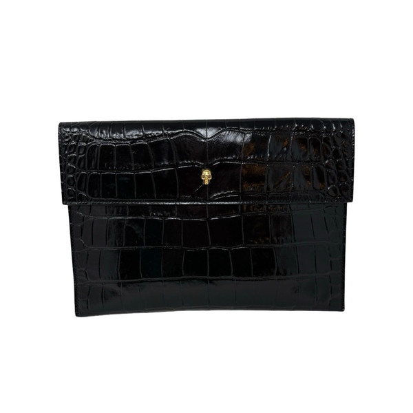 Alexander McQueen Black Embossed Skull Clutch