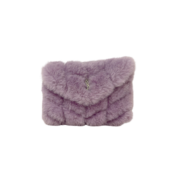 YSL "The Lulu Puffer" Clutch Liliac Shearling Fur