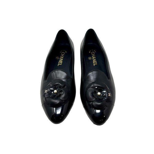 Chanel Black Leather Camellia Flower