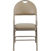 2 Pk. TYCOON Series Ultra-Premium Triple Braced Beige Vinyl Metal Folding Chair with Easy-Carry Handle