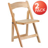 2 Pk. TYCOON Series Natural Wood Folding Chair with Vinyl Padded Seat