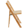 2 Pk. TYCOON Series Natural Wood Folding Chair with Vinyl Padded Seat