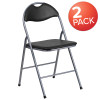 2 Pk. TYCOON Series Black Vinyl Metal Folding Chair with Carrying Handle