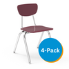 3000 Series 18" Classroom Chair, Wine Seat and Back, Chrome Frame, 5th Grade - Adult - Set of 4 Chairs