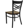 TYCOON Series Black ''X'' Back Metal Restaurant Chair - Mahogany Wood Seat