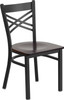 TYCOON Series Black ''X'' Back Metal Restaurant Chair - Walnut Wood Seat