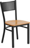 TYCOON Series Black Grid Back Metal Restaurant Chair - Natural Wood Seat