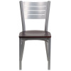 TYCOON Series Silver Slat Back Metal Restaurant Chair - Mahogany Wood Seat