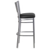 TYCOON Series Silver Slat Back Metal Restaurant Barstool - Black Vinyl Seat