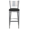 TYCOON Series Silver Slat Back Metal Restaurant Barstool - Black Vinyl Seat