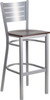 TYCOON Series Silver Slat Back Metal Restaurant Barstool - Walnut Wood Seat