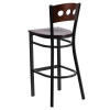 TYCOON Series Black 3 Circle Back Metal Restaurant Barstool - Walnut Wood Back & Seat