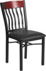 Eclipse Series Vertical Back Black Metal and Mahogany Wood Restaurant Chair with Black Vinyl Seat