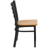 TYCOON Series Black Ladder Back Metal Restaurant Chair - Natural Wood Seat