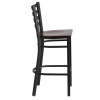 TYCOON Series Black Ladder Back Metal Restaurant Barstool - Walnut Wood Seat