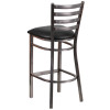 TYCOON Series Clear Coated Ladder Back Metal Restaurant Barstool - Black Vinyl Seat