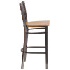 TYCOON Series Clear Coated Ladder Back Metal Restaurant Barstool - Natural Wood Seat