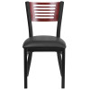 TYCOON Series Black Slat Back Metal Restaurant Chair - Mahogany Wood Back, Black Vinyl Seat