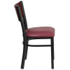 TYCOON Series Black Slat Back Metal Restaurant Chair - Mahogany Wood Back, Burgundy Vinyl Seat