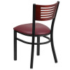 TYCOON Series Black Slat Back Metal Restaurant Chair - Mahogany Wood Back, Burgundy Vinyl Seat