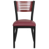 TYCOON Series Black Slat Back Metal Restaurant Chair - Mahogany Wood Back, Burgundy Vinyl Seat