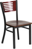 TYCOON Series Black Slat Back Metal Restaurant Chair - Mahogany Wood Back & Seat