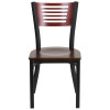 TYCOON Series Black Slat Back Metal Restaurant Chair - Mahogany Wood Back & Seat