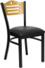 TYCOON Series Black Slat Back Metal Restaurant Chair - Natural Wood Back, Black Vinyl Seat