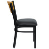 TYCOON Series Black Slat Back Metal Restaurant Chair - Natural Wood Back, Black Vinyl Seat