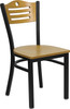 TYCOON Series Black Slat Back Metal Restaurant Chair - Natural Wood Back & Seat