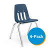 9000 Series 14" Classroom Chair, Navy Bucket, Chrome Frame, Kindergarten - 2nd Grade - Set of 4 Chairs