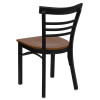 TYCOON Series Black Three-Slat Ladder Back Metal Restaurant Chair - Cherry Wood Seat