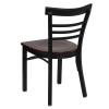 TYCOON Series Black Three-Slat Ladder Back Metal Restaurant Chair - Mahogany Wood Seat