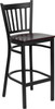 TYCOON Series Black Vertical Back Metal Restaurant Barstool - Mahogany Wood Seat