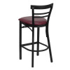 TYCOON Series Black Two-Slat Ladder Back Metal Restaurant Barstool - Burgundy Vinyl Seat