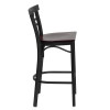 TYCOON Series Black Two-Slat Ladder Back Metal Restaurant Barstool - Mahogany Wood Seat