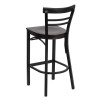 TYCOON Series Black Two-Slat Ladder Back Metal Restaurant Barstool - Mahogany Wood Seat