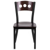 TYCOON Series Black 3 Circle Back Metal Restaurant Chair - Walnut Wood Back & Seat