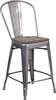 24" High Clear Coated Counter Height Stool with Back and Wood Seat