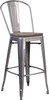 30" High Clear Coated Barstool with Back and Wood Seat