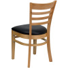 TYCOON Series Ladder Back Natural Wood Restaurant Chair - Black Vinyl Seat