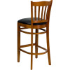 TYCOON Series Vertical Slat Back Cherry Wood Restaurant Barstool - Black Vinyl Seat