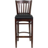 TYCOON Series Vertical Slat Back Walnut Wood Restaurant Barstool - Black Vinyl Seat