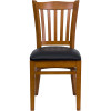 TYCOON Series Vertical Slat Back Cherry Wood Restaurant Chair - Black Vinyl Seat