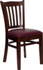 TYCOON Series Vertical Slat Back Mahogany Wood Restaurant Chair - Burgundy Vinyl Seat